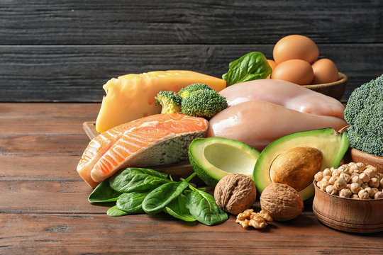 Different natural food on table. High protein diet