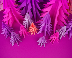 Christmas tree made of pink and purple craft paper.