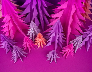 Christmas tree made of pink and purple craft paper.