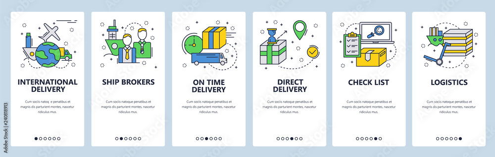 Canvas Prints web site onboarding screens. worldwide delivery and cargo service. menu vector banner template for w