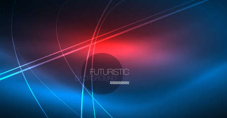 Neon glowing magic background, neon banner, night sky wallpaper. Magic light effect. Christmas abstract pattern.