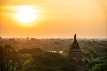 Silhouette of Bagan pagodas at sunrise in Mandalay, Myanmar