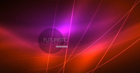 Neon glowing magic background, neon banner, night sky wallpaper. Magic light effect. Christmas abstract pattern.