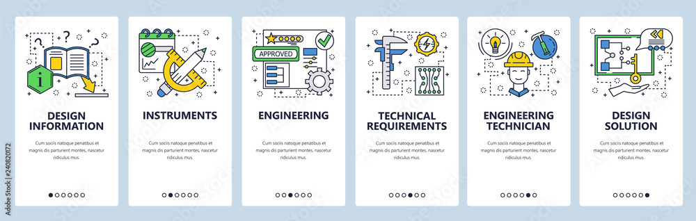 Canvas Prints web site onboarding screens. construction, measurements and drawing tools. menu vector banner templa