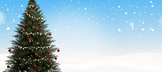 Christmas tree fir with baubles and lights decoration 3d-illustration