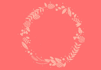 Living coral red ornament, plant circle border template background