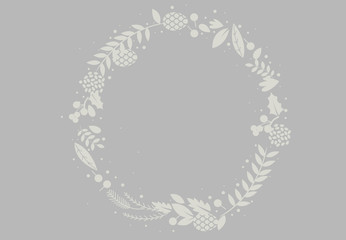 Grey ornament, floral, plant circle border template background