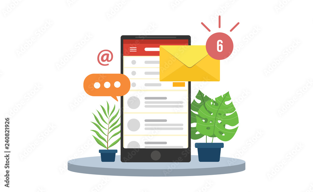 Poster email mobile notifications with smartphone and envelope icons and sign of notifications inbox
