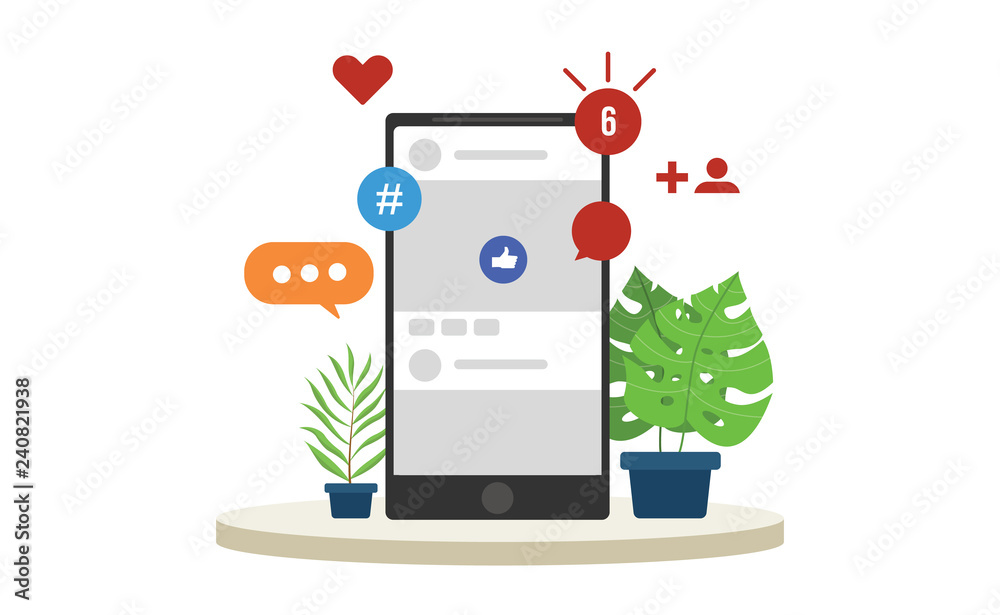 Poster social media networking notifications pop up with various kind of platform with smartphone