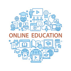 E-learning distance education outline icons set for interface, print.