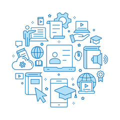 E-learning distance education outline icons set for interface, print.