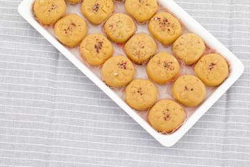 Indian Most Popular Sweet Food Variety of Peda Also Called Pedha, Peday or Pera Made By Milk, Khoya, Saffron or Other Flavours. It's a Popular Festival Food From India