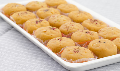 Indian Most Popular Sweet Food Variety of Peda Also Called Pedha, Peday or Pera Made By Milk, Khoya, Saffron or Other Flavours. It's a Popular Festival Food From India