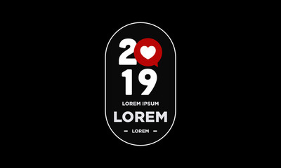 Year 2019 Badge Sticker Design with Heart Icon