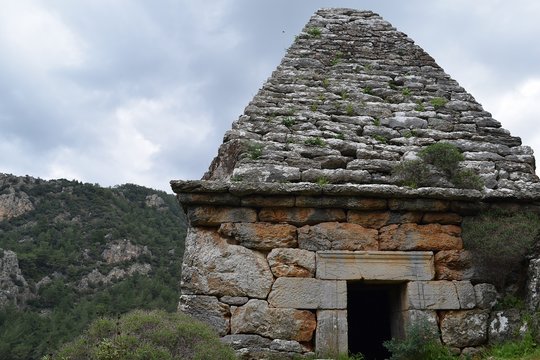 Hiking. From a hikes on the Karia trail. Turgut Castle. The Hydas Acropolis.Karia is on the way.Turgut. Mugla. Turkey. tourism in pine forest Hike Turkey