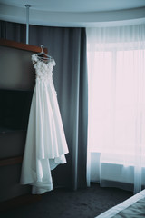 wedding dress of the bride. morning preparations. accessories