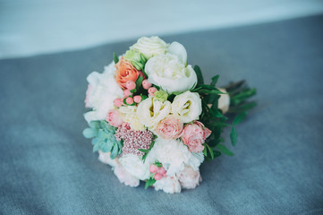 beautiful wedding bouquet of different flowers. nice