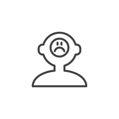 Sad mood human mind outline icon. linear style sign for mobile concept and web design. Head with sad emotion simple line vector icon. Symbol, logo illustration. Pixel perfect vector graphics