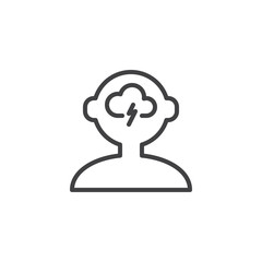 Brainstorming outline icon. linear style sign for mobile concept and web design. Human head cloud and lightning simple line vector icon. Symbol, logo illustration. Pixel perfect vector graphics