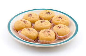 Indian Most Popular Sweet Food Variety of Peda Also Called Pedha, Peday or Pera Made By Milk, Khoya, Saffron or Other Flavours. It's a Popular Festival Food From India