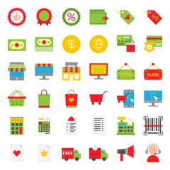 Online shopping vector icon set, flat style