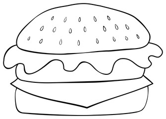 Hamburger coloring page. Hand drawn style.