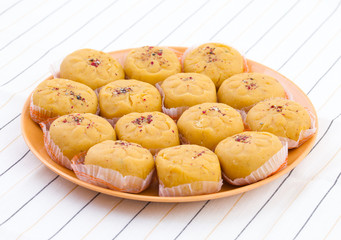 Indian Most Popular Sweet Food Variety of Peda Also Called Pedha, Peday or Pera Made By Milk, Khoya, Saffron or Other Flavours. It's a Popular Festival Food From India