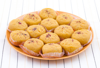 Indian Most Popular Sweet Food Variety of Peda Also Called Pedha, Peday or Pera Made By Milk, Khoya, Saffron or Other Flavours. It's a Popular Festival Food From India