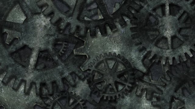 Grunge Gears features grunge style gears turning in a loop - a good back ground video to show teamwork