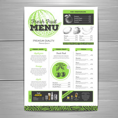 Vintage vegetarian food menu design.  Fresh fruit sketch