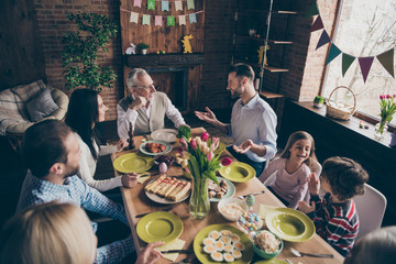 Cheerful positive family small little brother sister sitting hav