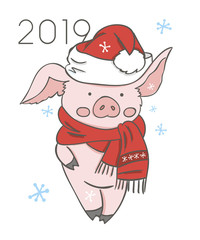 Pig calendar for 2019. Vector editable template with concept. Symbol of the year in the Chinese calendar. Realistic vector illustration.