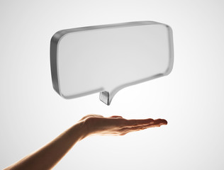 Concept of communication by glass empty chat icon on gray background