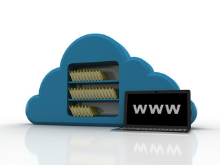 3d rendering cloud  laptop with folder network