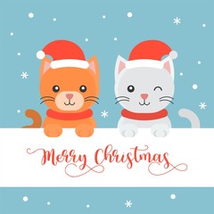 cute kittens flat design merry christmas poster