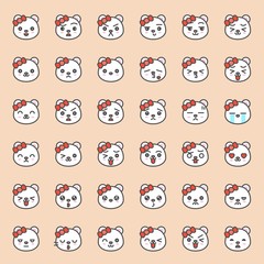 Cute bear emotion face in various expession, editable line icon
