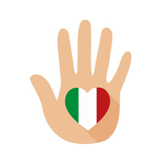 Hand with a heart shape and Italy flag. Vector icon.