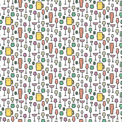 Smiling glass with alcohol seamless hand drawn pattern