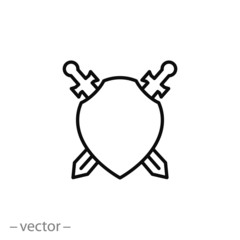Shield, sword, icon, line sign, vector illustration of Eps10