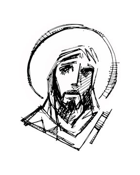 Jesus Christ Face hand drawnillustration