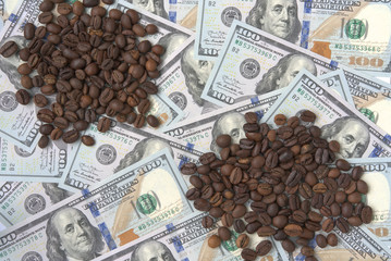 coffee beans are on hundred dollar bills