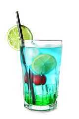 Delicious cocktail on white background