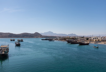Fototapeta premium Traditional wooden dhow boats in Sur, Oman