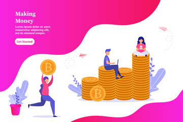 Making money, earning online, mining, doing business, start up concept. Vector Illustration for web page, landing, poster, flyer, banner, presentation, social media