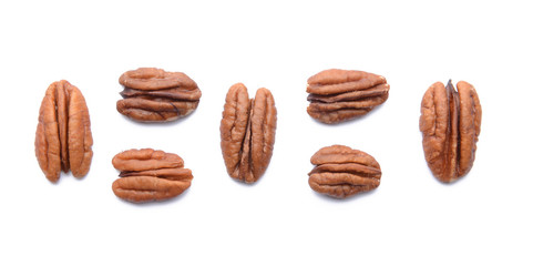 Pecan nuts on white background