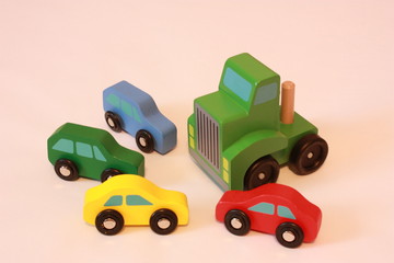 Colorful wooden cars