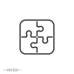 Fototapeta premium Puzzle, icon, line sign vector illustration of Eps10