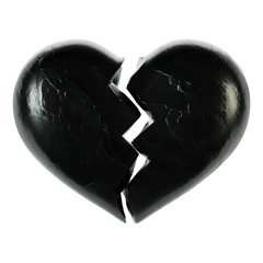 Broken black heart on a white background. 3D rendering.