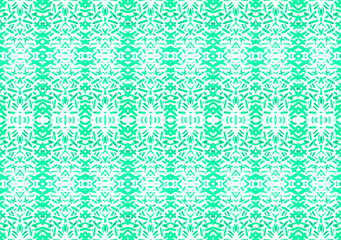 Symmetric seamless watercolor green stripes and figure pattern texture art (hand painted) on white background with copy space