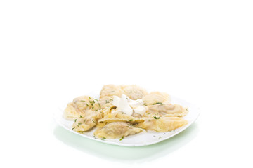 Dumplings boiled with stuffing on a white background